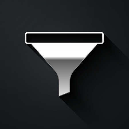 Silver Funnel or filter icon isolated on black background. Long shadow style. Vectorのイラスト素材