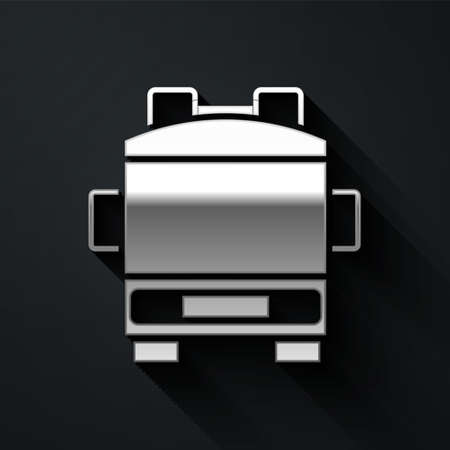 Silver Fire truck icon isolated on black background. Fire engine. Firefighters emergency vehicle. Long shadow style. Vectorのイラスト素材