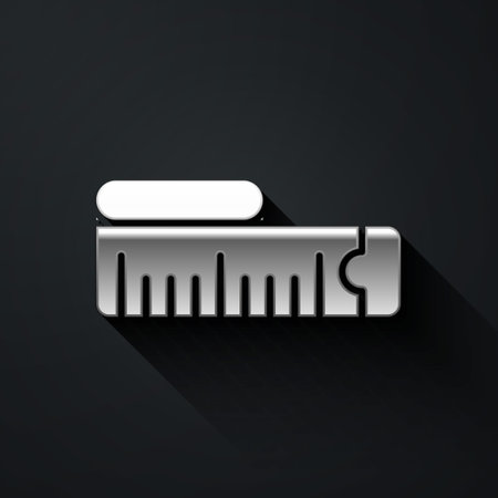 Silver Tape measure icon isolated on black background. Measuring tape. Long shadow style. Vectorのイラスト素材