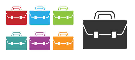 Black Briefcase icon isolated on white background. Business case sign. Business portfolio. Set icons...
