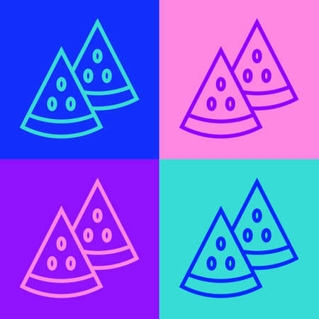 Pop art line Watermelon icon isolated on color background. Vectorのイラスト素材