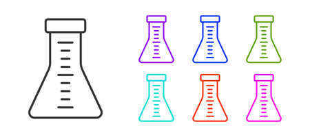Black line Test tube and flask chemical laboratory test icon isolated on white background. Laboratory glassware sign. Set icons colorful. Vectorのイラスト素材