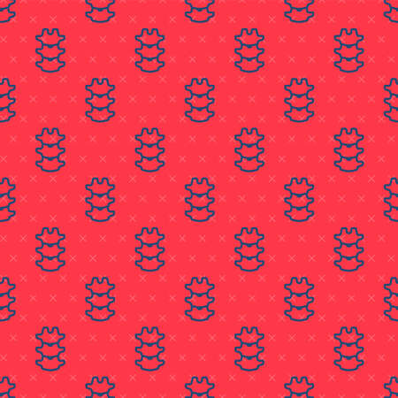 Blue line Human spine icon isolated seamless pattern on red background. Vectorのイラスト素材