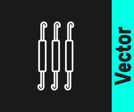White line Crochet hook icon isolated on black background. Knitting hook. Vectorのイラスト素材