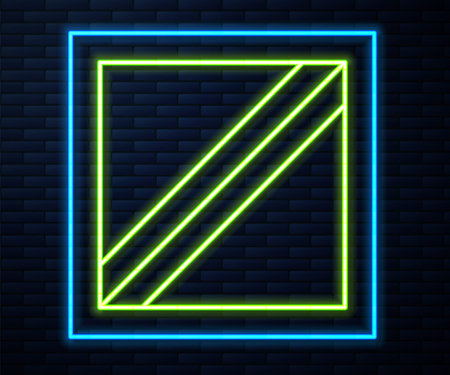 Glowing neon line Textile fabric roll icon isolated on brick wall background. Roll, mat, rug, cloth, carpet or paper roll icon. Vectorのイラスト素材