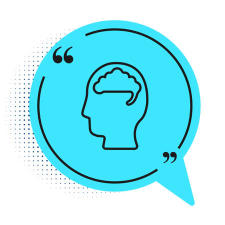 Black line Human brain icon isolated on white background. Blue speech bubble symbol. Vectorのイラスト素材