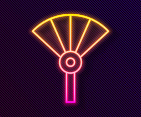 Glowing neon line Traditional paper chinese or japanese folding fan icon isolated on black background. Vectorのイラスト素材