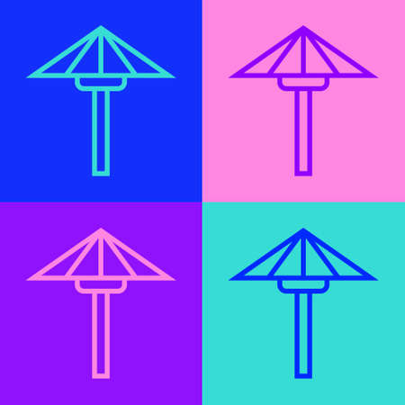 Pop art line Traditional Japanese umbrella from the sun icon isolated on color background. Vectorのイラスト素材