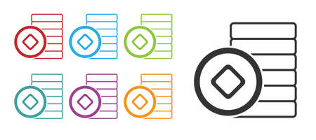 Black Chinese Yuan currency symbol icon isolated on white background. Coin money. Banking currency sign. Cash symbol. Set icons colorful. Vectorのイラスト素材