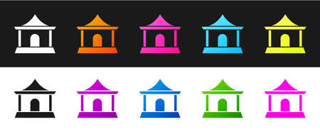 Set Traditional chinese house icon isolated on black and white background. Vectorのイラスト素材