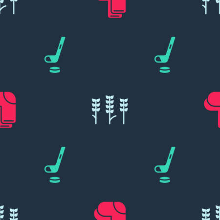 Set Valenki, Wheat and Ice hockey stick and puck on seamless pattern. Vectorのイラスト素材