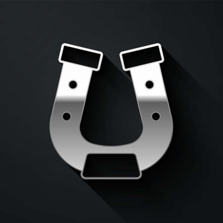 Silver Horseshoe icon isolated on black background. Long shadow style. Vectorのイラスト素材