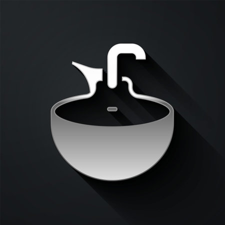 Silver Washbasin icon isolated on black background. Barber washing chair with washbasin. Hair washing chair. Long shadow style. Vectorのイラスト素材