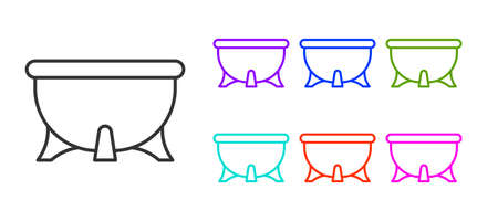 Black line Halloween witch cauldron icon isolated on white background. Happy Halloween party. Set icons colorful. Vectorのイラスト素材