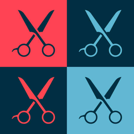 Pop art Scissors hairdresser icon isolated on color background. Hairdresser, fashion salon and barber sign. Barbershop symbol. Vectorのイラスト素材