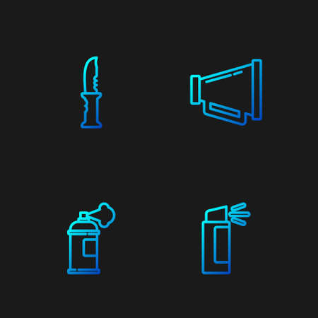 Set line Pepper spray, Paint can, Military knife and Megaphone. Gradient color icons. Vectorのイラスト素材