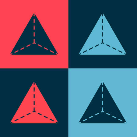 Pop art Geometric figure Tetrahedron icon isolated on color background. Abstract shape. Geometric...