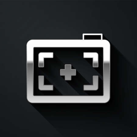 Silver Photo camera icon isolated on black background. Photo  camera. Digital photography. Long shadow style. Vectorのイラスト素材