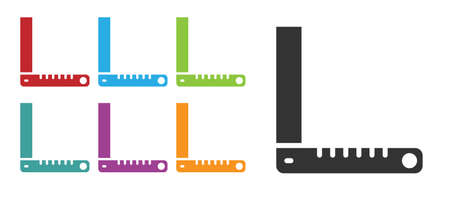 Black Corner ruler icon isolated on white background. Setsquare, angle ruler, carpentry, measuring...