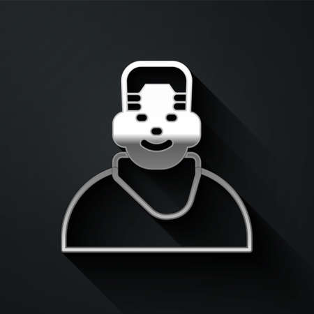 Silver Client in barbershop icon isolated on black background. Long shadow style. Vectorのイラスト素材