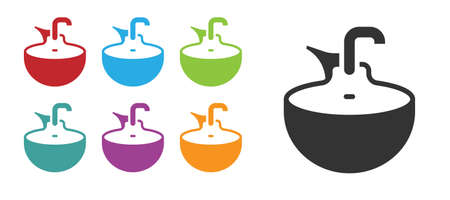 Black Washbasin icon isolated on white background. Barber washing chair with washbasin. Hair washing chair. Set icons colorful. Vectorのイラスト素材