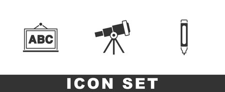 Set Chalkboard, Telescope and Marker pen icon. Vectorのイラスト素材
