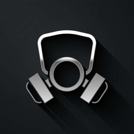 Silver Gas mask icon isolated on black background. Respirator sign. Long shadow style. Vectorのイラスト素材