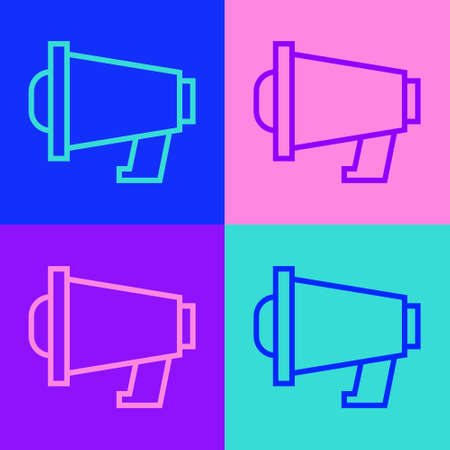 Pop art line Megaphone icon isolated on color background. Speaker sign. Vectorのイラスト素材