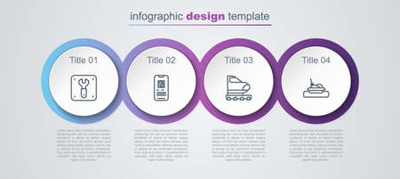 Set line Repair of railway, E-ticket train, High-speed and Plate with food. Business infographic template. Vectorのイラスト素材