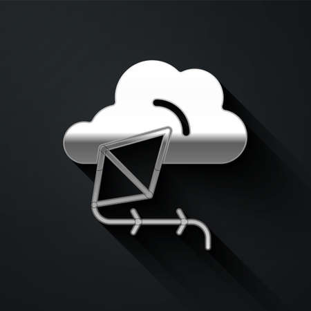 Silver Kite icon isolated on black background. Long shadow style. Vectorのイラスト素材