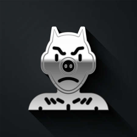 Silver Krampus, heck icon isolated on black background. Horned devil. Traditional Christmas devil. Happy Halloween party. Long shadow style. Vectorのイラスト素材