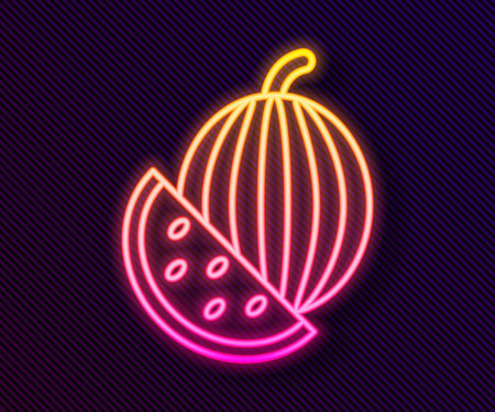 Glowing neon line Watermelon icon isolated on black background. Vectorのイラスト素材