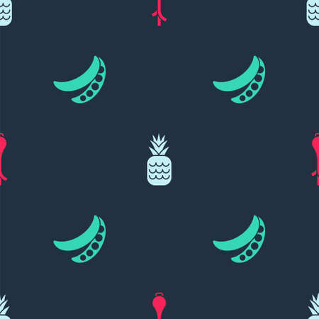 Set Fresh green onions, Pineapple and Green peas on seamless pattern. Vectorのイラスト素材