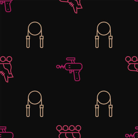 Set line Roller skate, Jump rope and Ray gun on seamless pattern. Vectorのイラスト素材