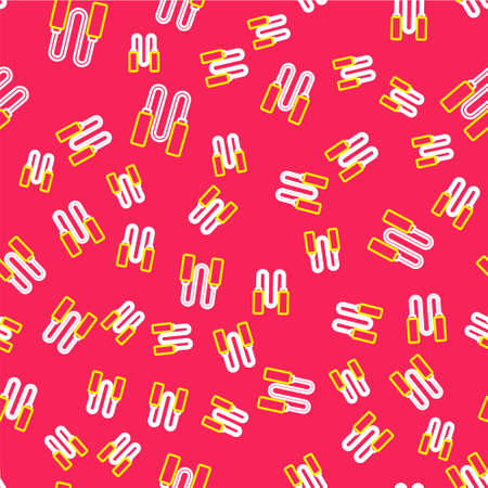 Line Jump rope icon isolated seamless pattern on red background. Skipping rope. Sport equipment....