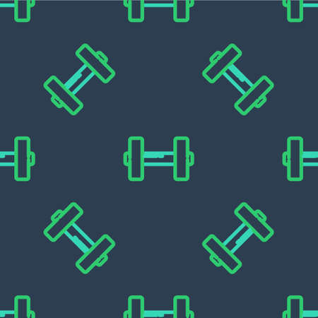 Line Dumbbell icon isolated seamless pattern on blue background. Muscle lifting icon, fitness barbell, gym, sports equipment, exercise bumbbell. Vectorのイラスト素材