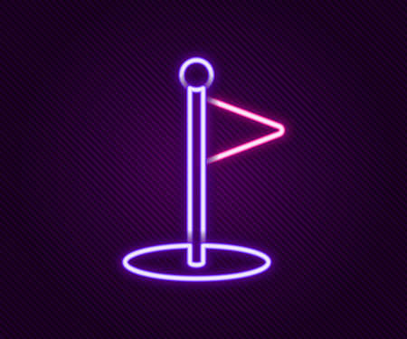 Glowing neon line Golf flag icon isolated on black background. Golf equipment or accessory. Colorful outline concept. Vectorのイラスト素材