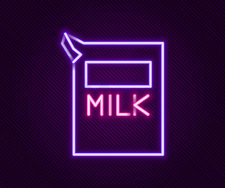 Glowing neon line Paper package for milk icon isolated on black background. Milk packet sign. Colorful outline concept. Vectorのイラスト素材