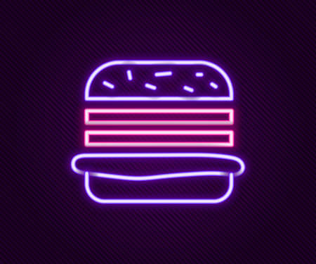 Glowing neon line Burger icon isolated on black background. Hamburger icon. Cheeseburger sign. Fast food menu. Colorful outline concept. Vectorのイラスト素材