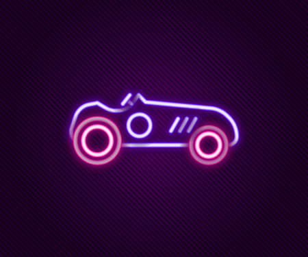 Glowing neon line Vintage sport racing car icon isolated on black background. Colorful outline concept. Vectorのイラスト素材