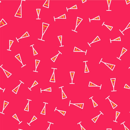 Line Glass of champagne icon isolated seamless pattern on red background. Vectorのイラスト素材