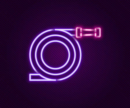 Glowing neon line Garden hose or fire hose icon isolated on black background. Spray gun icon. Watering equipment. Colorful outline concept. Vectorのイラスト素材
