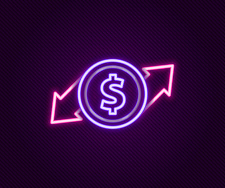 Glowing neon line Financial growth and dollar coin icon isolated on black background. Increasing revenue. Colorful outline concept. Vectorのイラスト素材