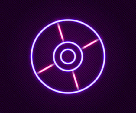 Glowing neon line CD or DVD disk icon isolated on black background. Compact disc sign. Colorful outline concept. Vectorのイラスト素材