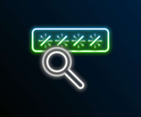 Glowing neon line Password protection and safety access icon isolated on black background. Security, safety, protection, privacy concept. Colorful outline concept. Vectorのイラスト素材