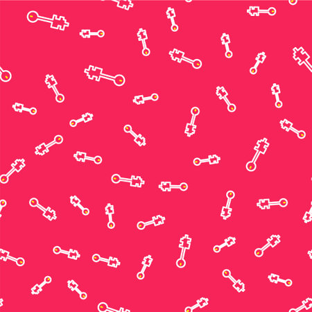 Line Old key icon isolated seamless pattern on red background. Vectorのイラスト素材