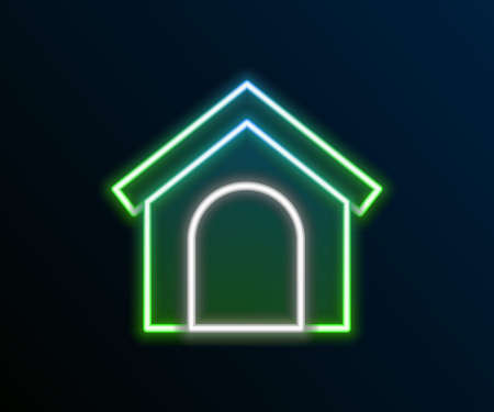 Glowing neon line Dog house icon isolated on black background. Dog kennel. Colorful outline concept. Vectorのイラスト素材