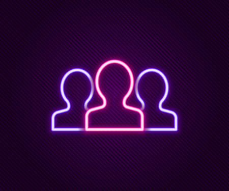 Glowing neon line Users group icon isolated on black background. Group of people icon. Business avatar symbol - users profile icon. Colorful outline concept. Vectorのイラスト素材