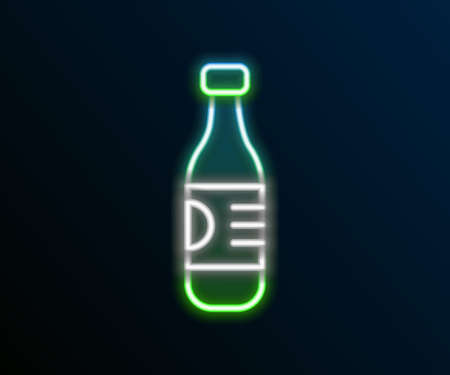 Glowing neon line Bottle of water icon isolated on black background. Soda aqua drink sign. Colorful outline concept. Vectorのイラスト素材