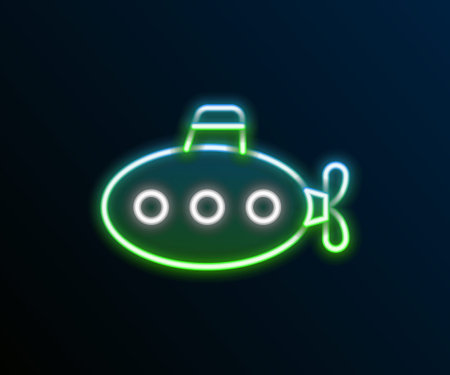 Glowing neon line Submarine toy icon isolated on black background. Colorful outline concept. Vectorのイラスト素材